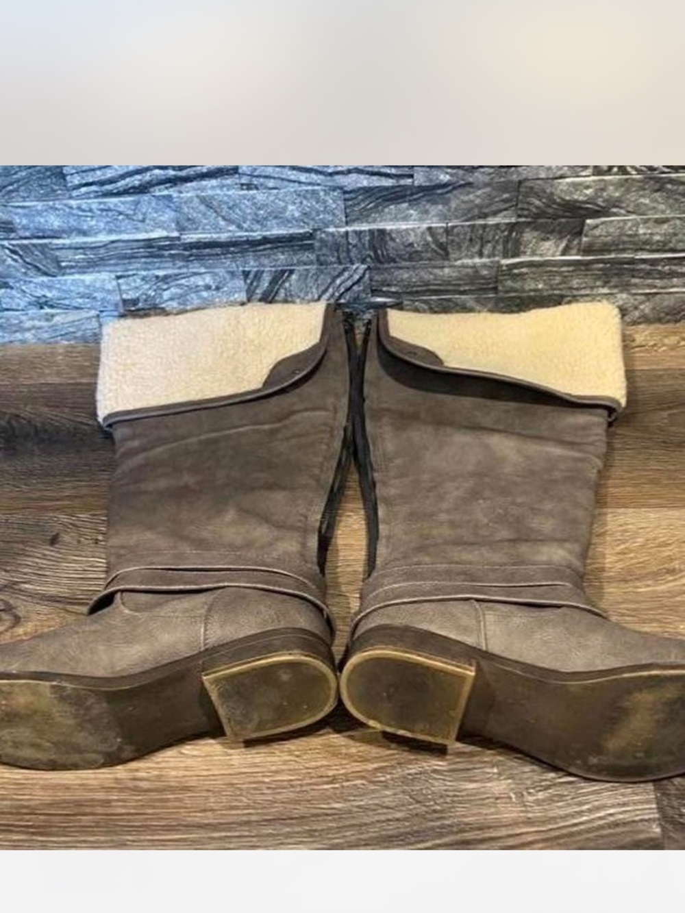 Gray Faux-Shearling Fold-Over Winter Boots